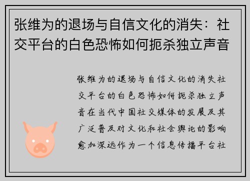 张维为的退场与自信文化的消失：社交平台的白色恐怖如何扼杀独立声音