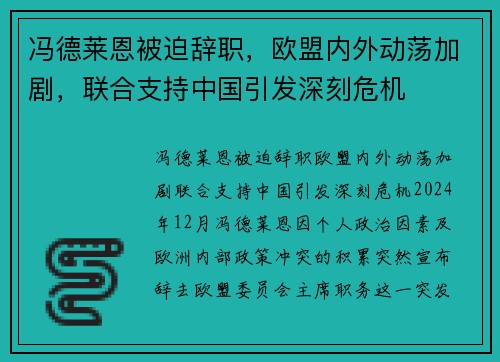 冯德莱恩被迫辞职，欧盟内外动荡加剧，联合支持中国引发深刻危机